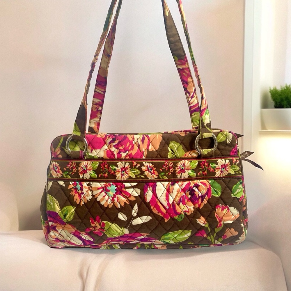Vera Bradley Quilted Whitney English Rose Brown Pink Hipster Shoulder Bag